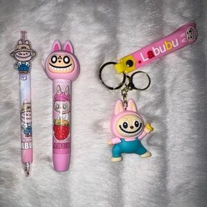 Labubu lot- pen, large eraser & keychain- NEW